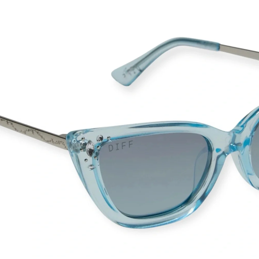 DIFF Cinderella Sunglasses Polarized Crystal Glitter Blue Frame Dust Mirror Lens